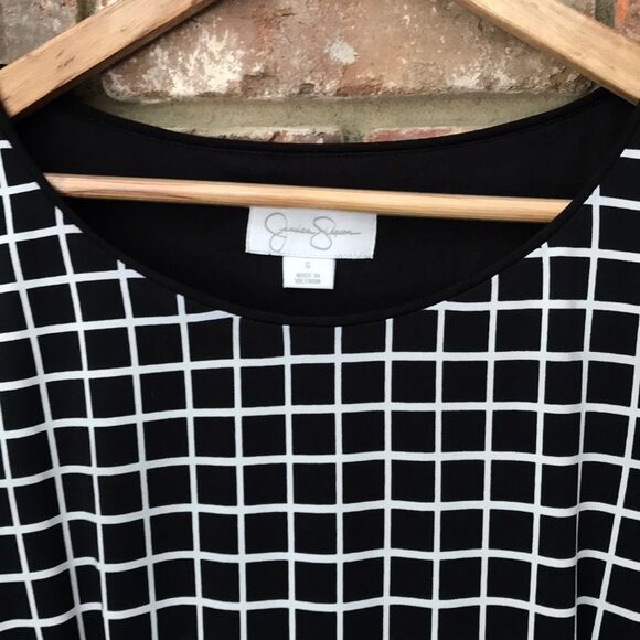 Jessica Simpson Medium 6 Black White Windowpane Fit & Flare Dress Spring Summer - Picture 2 of 7